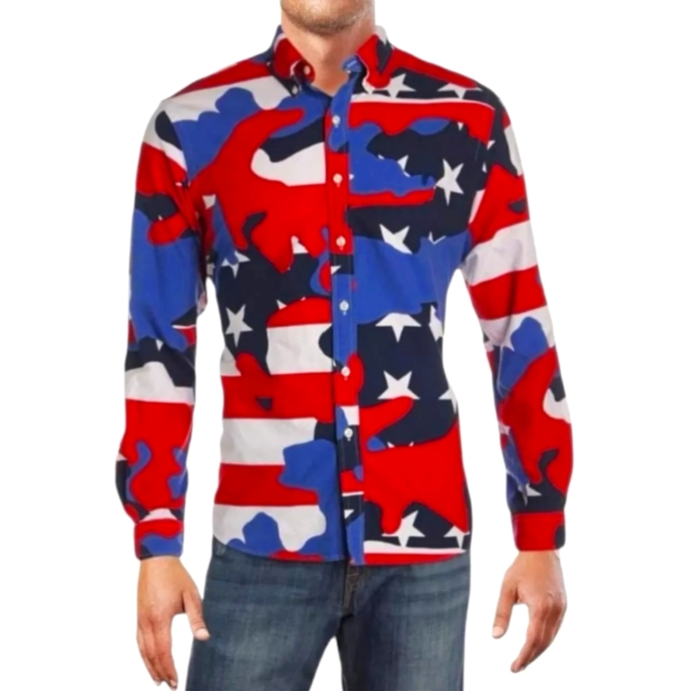 Polo by Ralph Lauren Americana Red White Blue Camo Button down Shirt Size Sm